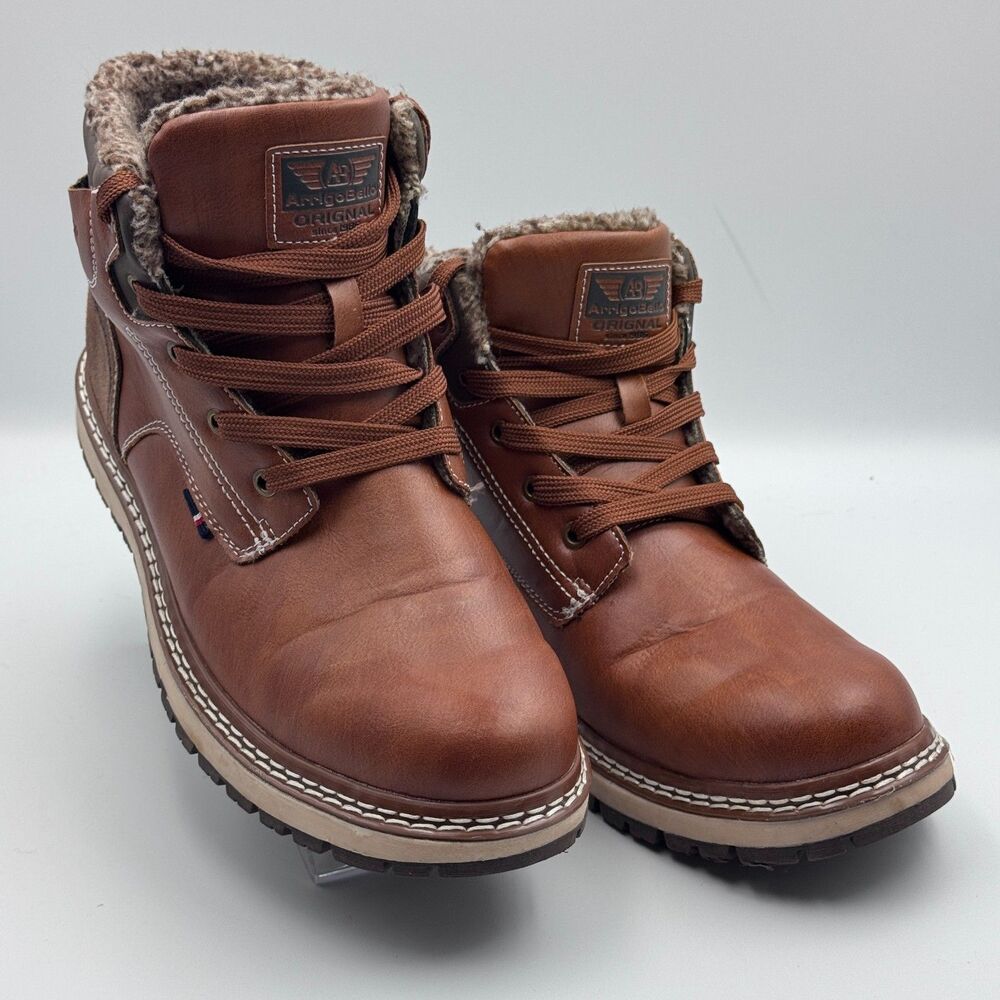 Arrigo Bello Mens 8 Brown Leather Fur Lined Hiker Boots AM9058-3